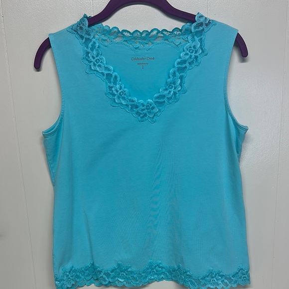 Coldwater Creek Turquoise Lace Trim Tank Top - Picture 1 of 7